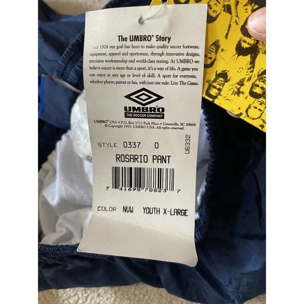 Vintage 1995 Umbro Youth XL Rosario Track Pants Navy Blue NWT 90s Soccer